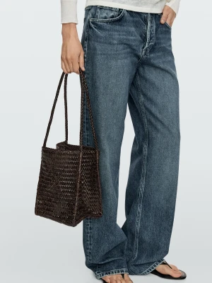 Pleciona Torebka Typu Worek Ze Skóry Nappa - Brązowy - Massimo Dutti - Female
