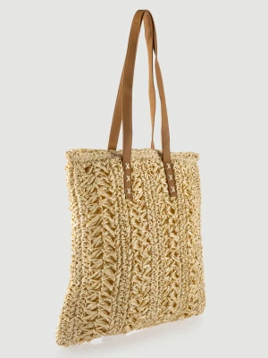 Pleciona torebka z rafii w kolorze kremowym Top Secret