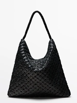 Pleciona Torebka Ze Skóry Nappa - Czarny - Massimo Dutti - Female