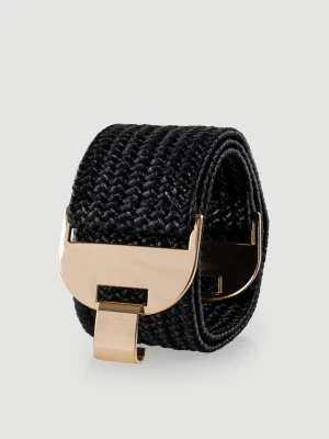 Pleciony czarny pasek z efektowną klamrą Top Secret