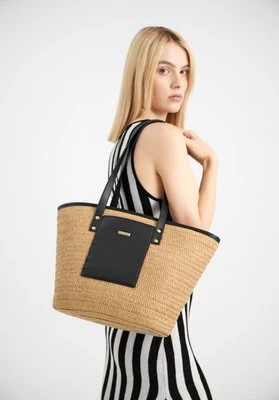 Pleciony koszyk z detalem z ekoskóry beżowo - czarny Wittchen