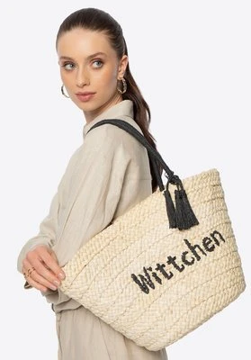 Pleciony koszyk z logo beżowo - czarny Wittchen