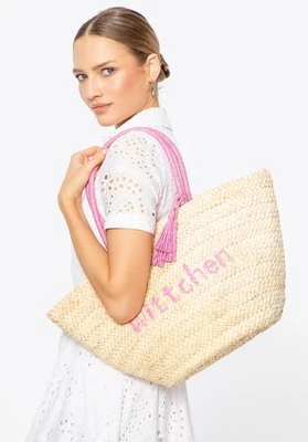 Pleciony koszyk z logo beżowo - różowy Wittchen