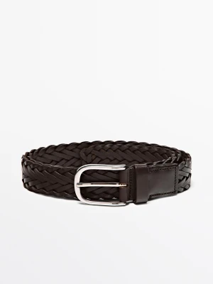 Pleciony Skórzany Pasek - Brązowy - Massimo Dutti - Male