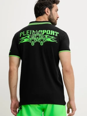 PLEIN SPORT polo męski kolor czarny z nadrukiem PS25MPL02