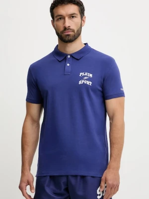 PLEIN SPORT polo męski kolor granatowy z nadrukiem PS25MPL01