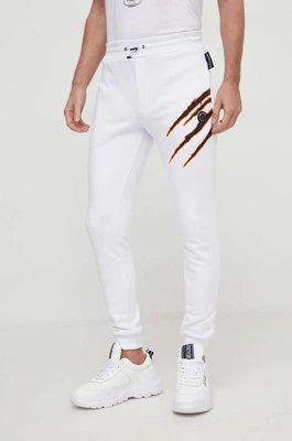 PLEIN SPORT spodnie dresowe kolor biały z nadrukiem