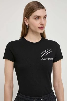 PLEIN SPORT t-shirt bawełniany damski kolor czarny