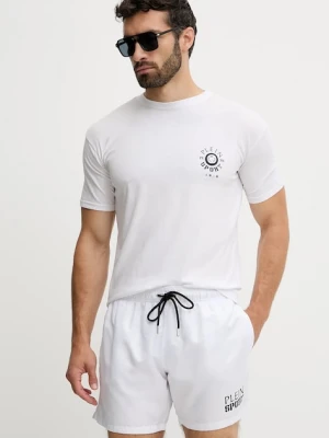 PLEIN SPORT t-shirt bawełniany męski kolor biały z aplikacją PS25MTS09