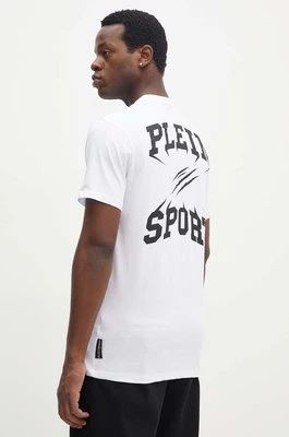 PLEIN SPORT t-shirt bawełniany męski kolor biały z nadrukiem FADC MTK7560 STE003N