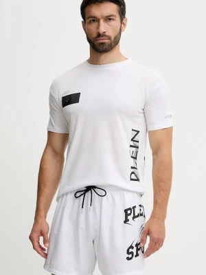 PLEIN SPORT t-shirt bawełniany męski kolor biały z nadrukiem PS25MTS01