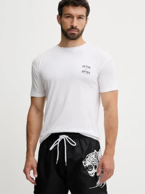 PLEIN SPORT t-shirt bawełniany męski kolor biały z nadrukiem PS25MTS08
