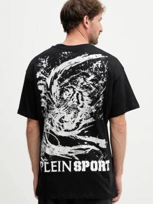 PLEIN SPORT t-shirt bawełniany męski kolor czarny z nadrukiem FAEC MTK8368 STE001N