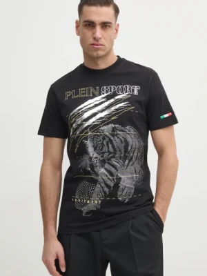 PLEIN SPORT t-shirt bawełniany męski kolor czarny z nadrukiem SAEC MTK8006 STE001N