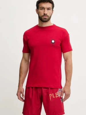 PLEIN SPORT t-shirt bawełniany męski kolor czerwony z aplikacją PS25MTS09