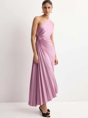 Plisowana asymetryczna sukienka z rozcięciem jasny/pastelowa purpura - Kobieta - - MANGO