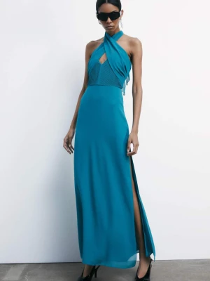 Plisowana długa sukienka z dekoltem na krzyż PATRIZIA PEPE