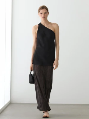 Plisowana Spódnica Midi W Paski - Czekoladowy - - Massimo Dutti - Kobieta