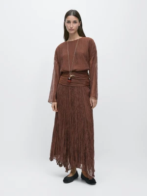 Plisowana Spódnica Midi Z Organzy - Karmelowy - - Massimo Dutti - Kobieta