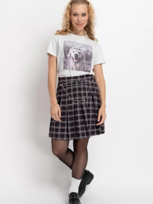 Plisowana spódnica mini  w biało-czarną kratę Reporter