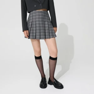 Plisowana spódnica mini w szarą kratę House