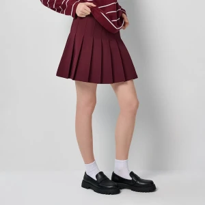 Plisowana spódnica mini z gładkiej tkaniny bordowa House