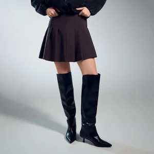 Plisowana spódnica mini z gładkiej tkaniny brązowa House