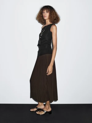 Plisowana Spódnica Średniej Długości - Brązowy - - Massimo Dutti - Kobieta