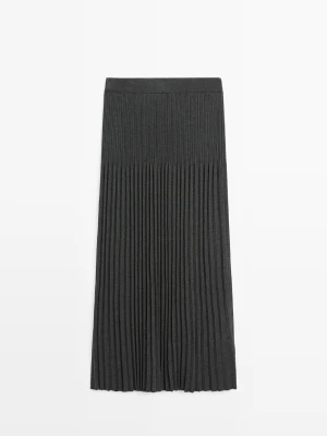 Plisowana Spódnica Średniej Długości Z Dzianiny - Szary Średni - - Massimo Dutti - Kobieta