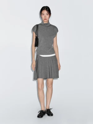 Plisowana Spódnica Średniej Długości Z Mieszanki Wełny - Ciemnoszary - - Massimo Dutti - Kobieta