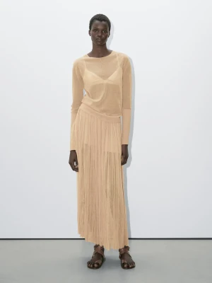 Plisowana Spódnica Średniej Długości Ze 100% Jedwabiu − Studio - Multicolor - - Massimo Dutti - Kobieta