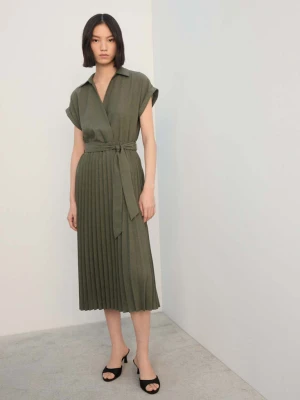 Plisowana sukienka koszulowa khaki - Kobieta - - MANGO