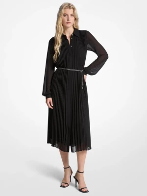 Plisowana sukienka koszulowa z żorżety Michael Kors CZARNY (Czarny)