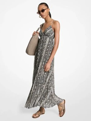 Plisowana sukienka maxi z żorżety z wężowym nadrukiem MICHAEL Michael Kors