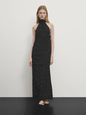 Plisowana Sukienka Z Dekoltem Halter I Detalem Z Tyłu - Czarny - - Massimo Dutti - Kobieta