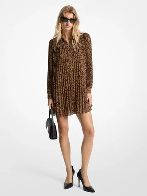Plisowana sukienka z żorżety z nadrukiem w cętki geparda MICHAEL Michael Kors