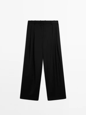 Plisowane Bardzo Cienkie Spodnie Z Wełny - Czarny - - Massimo Dutti - Kobieta