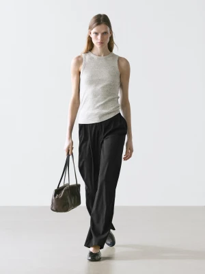 Plisowane Bardzo Cienkie Spodnie Z Wełny - Czarny - - Massimo Dutti - Kobieta