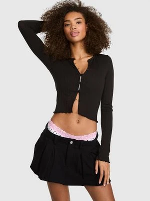 PINK Plisowane spódnico-szorty Campus Fleece Victoria's Secret Czarny