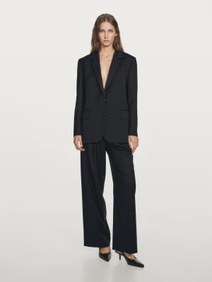 Plisowane Spodnie Ze 100% Bardzo Cienkiej Wełny - Granatowy - - Massimo Dutti - Kobieta