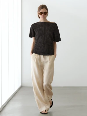 Plisowany Top W Paski Total Look - Czekoladowy - - Massimo Dutti - Kobieta