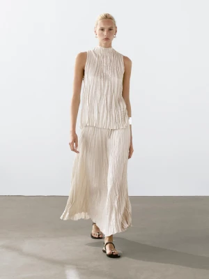 Plisowany Top Ze Skrzyżowanymi Paskami Na Plecach - Biały Złamany - - Massimo Dutti - Kobieta