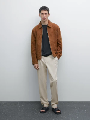 Płócienne Spodnie Slim Fit Z Mieszanki Bawełny - Beżowy - - Massimo Dutti - Mężczyzna