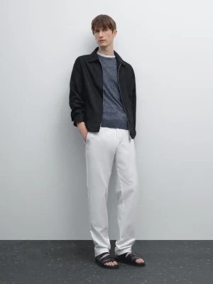 Płócienne Spodnie Slim Fit Z Mieszanki Bawełny - Biały - - Massimo Dutti - Mężczyzna