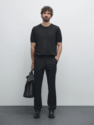 Płócienne Spodnie Slim Fit Z Mieszanki Bawełny - Granatowy - - Massimo Dutti - Mężczyzna