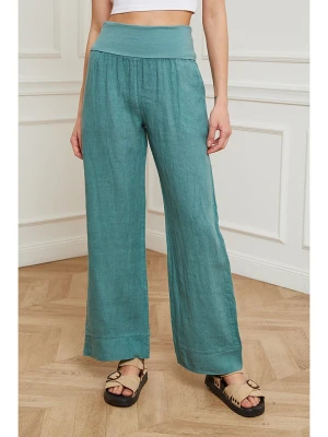 Plume Lniane spodnie "Derwan" w kolorze turkusowym rozmiar: L