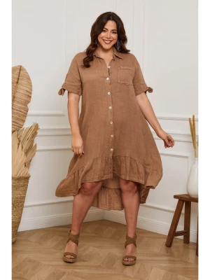 Plus Size Company Lniana sukienka "Bosnik" w kolorze karmelowym rozmiar: 42