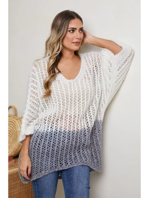 Plus Size Company Sweter "Juana" w kolorze biało-jasnoszarym rozmiar: 44
