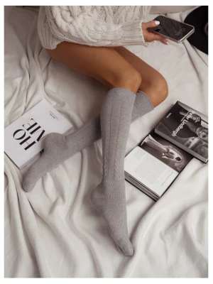 Podkolanówki ażurowe warkocz - szare  magmac 