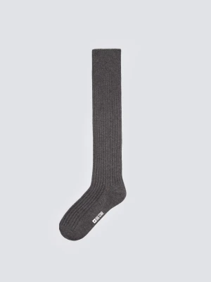 Podkolanówki damskie prążkowane z dodatkiem wełny szare Inga 905 BIG STAR